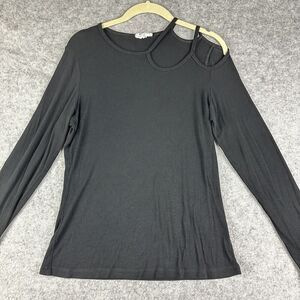 LNA Top Womens L Black Asymmetrical Neckline Ribbed Long Sleeve Stretch USA Made